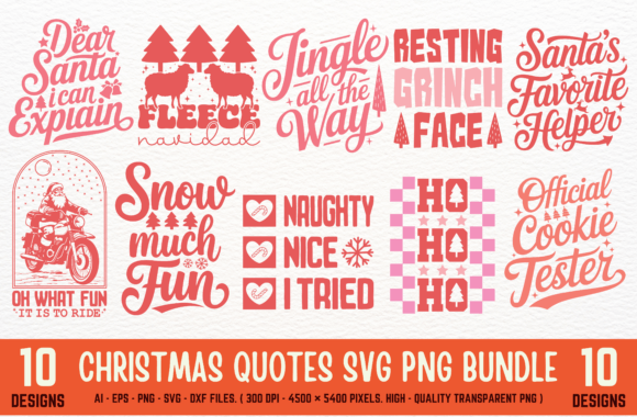 Christmas Quotes SVG PNG Bundle: Perfect for Festive Crafts and Graphics